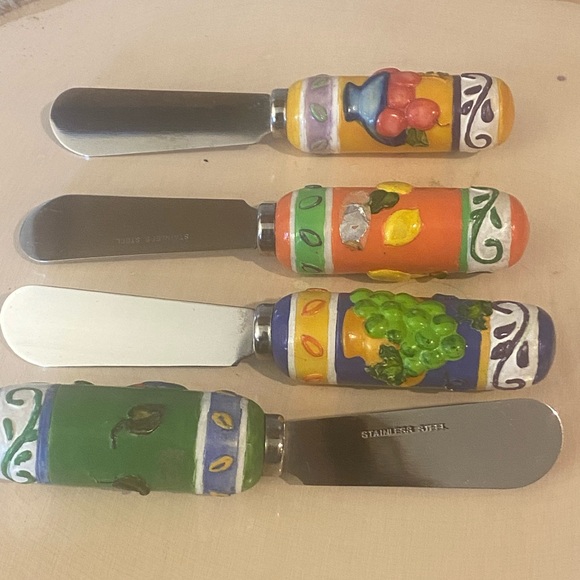 Vintage Cheese Dip Spreader Apples Grapes Lemon Fruit Designs Stainless Steel 4 - Picture 6 of 12